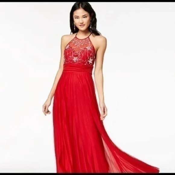 RED Embellished Plated Jeweled Prom Gown B. Darlin - Picture 5 of 15